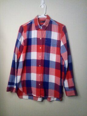 Gap Shirt Women M Button Up Long Sleeve Plaid Red Blue